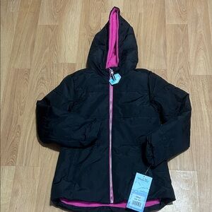 Girls' Black and Pink Puffer Jacket Water And Wind Resistant Medium (10/12) NWT